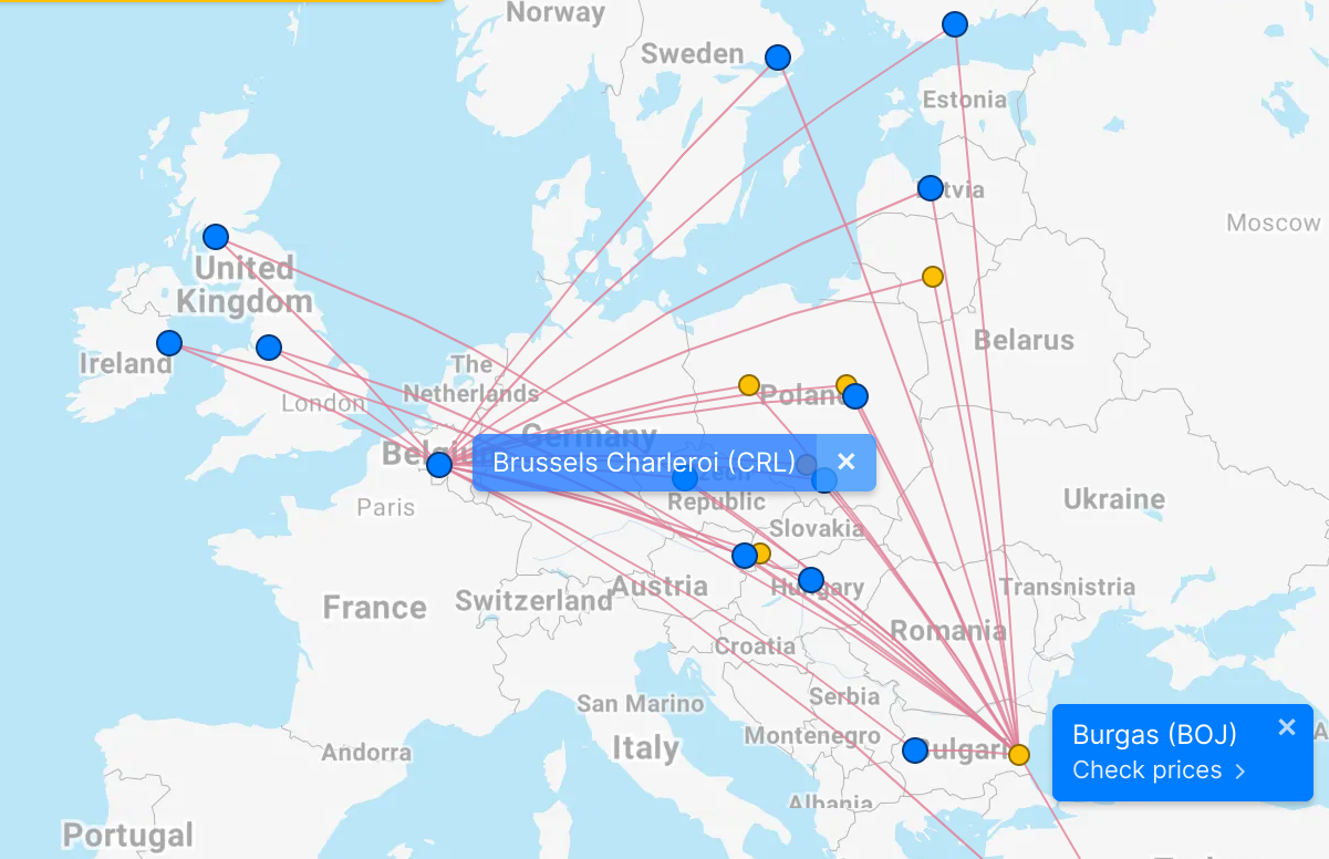 Connections from Charleroi to Burgas
